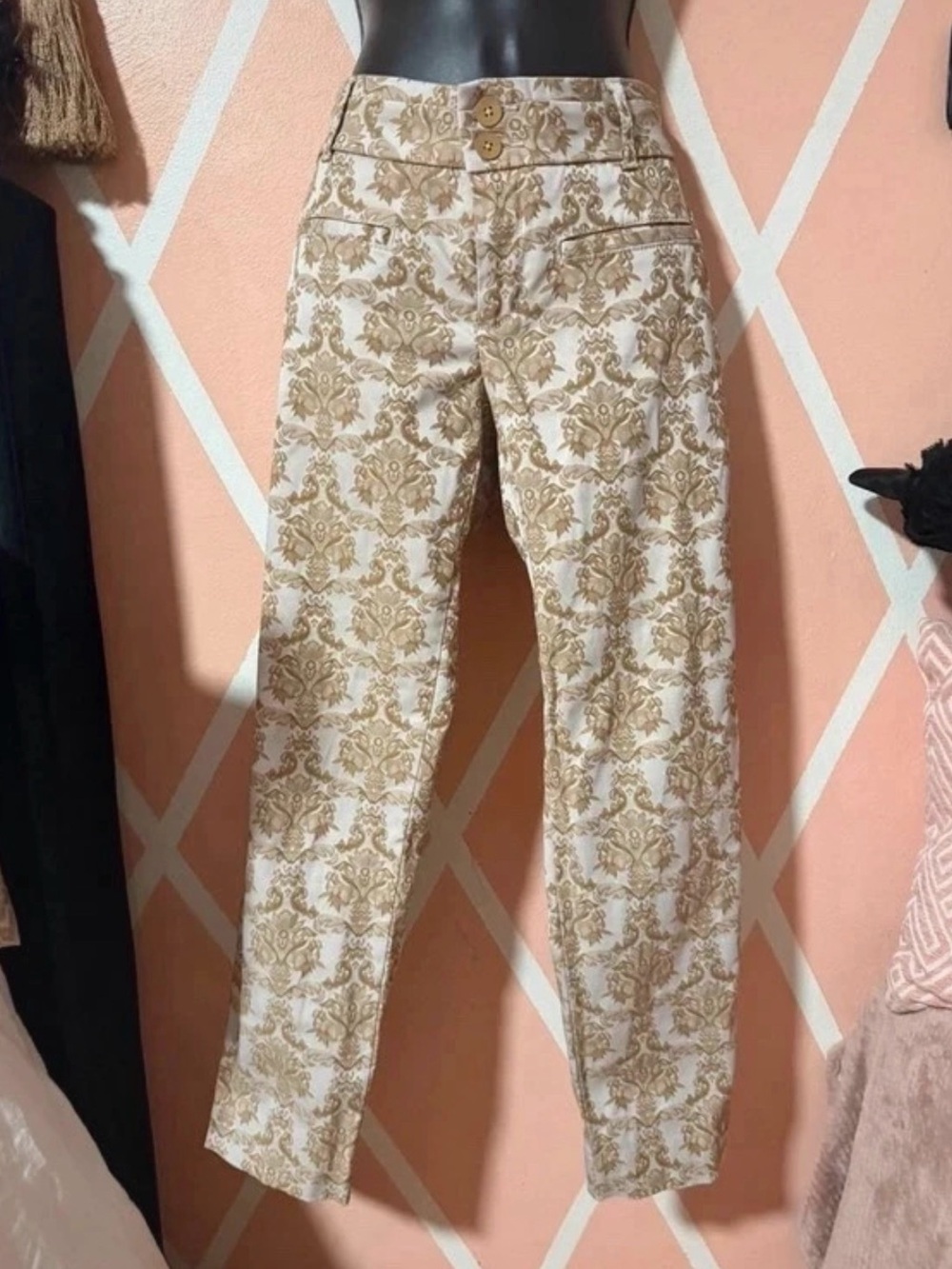Cartonnier Cream and Gold Brocade Cropped Trousers Charlie Angle